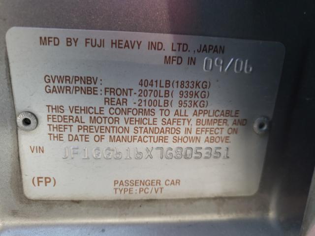 Photo 10 from auction – 2007 SUBARU IMPREZA 2. with VIN JF1GG616X7G805351