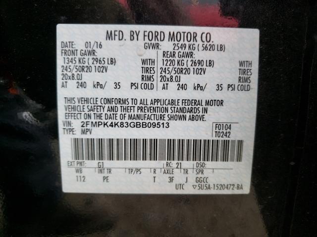 Photo 10 from auction – 2016 FORD EDGE TITAN with VIN 2FMPK4K83GBB09513