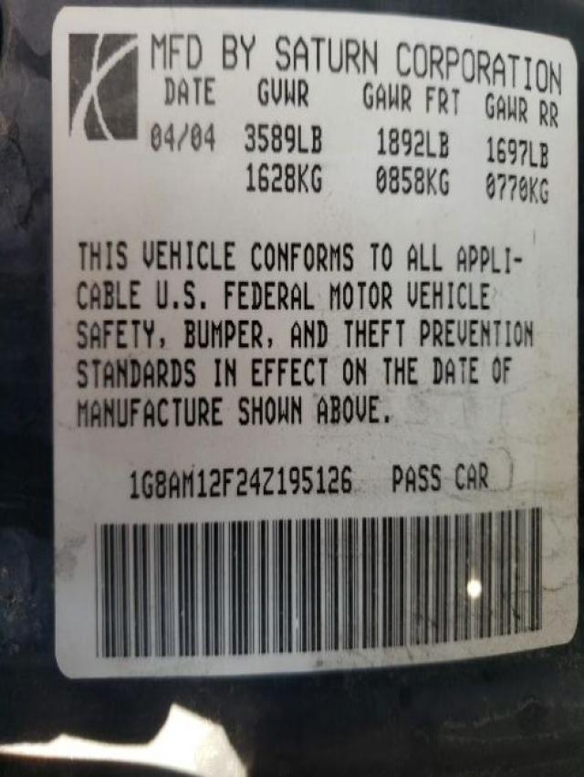Photo 10 from auction – 2004 SATURN ION LEVEL with VIN 1G8AM12F24Z195126