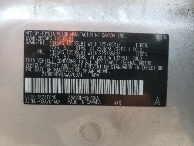 Photo 10 from auction – 2010 TOYOTA RAV4 with VIN 2T3BF4DV2AW070374