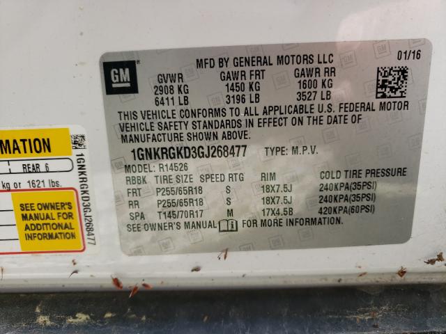 Photo 10 from auction – 2016 CHEVROLET TRAVERSE with VIN 1GNKRGKD3GJ268477