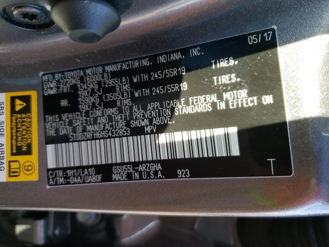 Photo 10 from auction – 2017 TOYOTA HIGHLANDER with VIN 5TDDZRFH6HS432853