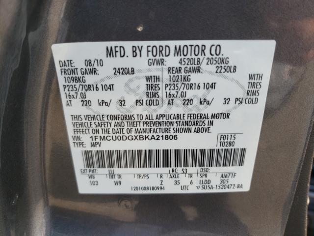 Photo 10 from auction – 2011 FORD ESCAPE XLT with VIN 1FMCU0DGXBKA21806
