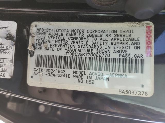 Photo 10 from auction – 2002 TOYOTA CAMRY LE with VIN JTDBE32K720022770