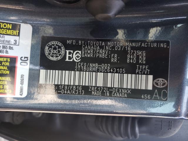 Photo 10 from auction – 2016 TOYOTA COROLLA L with VIN 2T1BURHE3GC643105