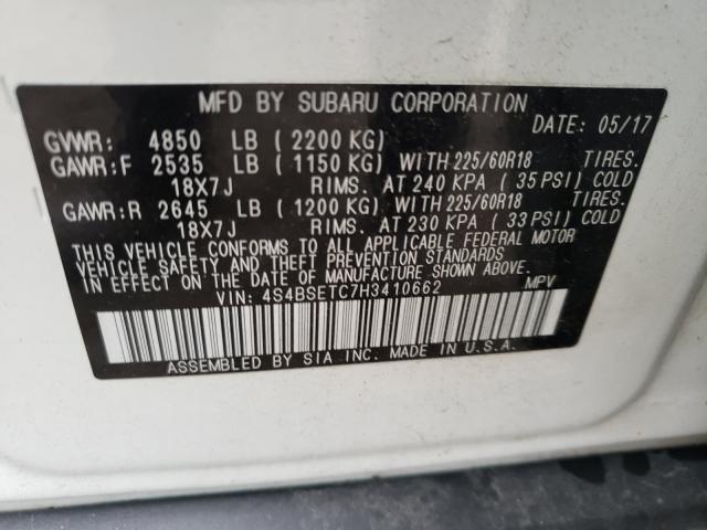 Photo 10 from auction – 2017 SUBARU OUTBACK TO with VIN 4S4BSETC7H3410662