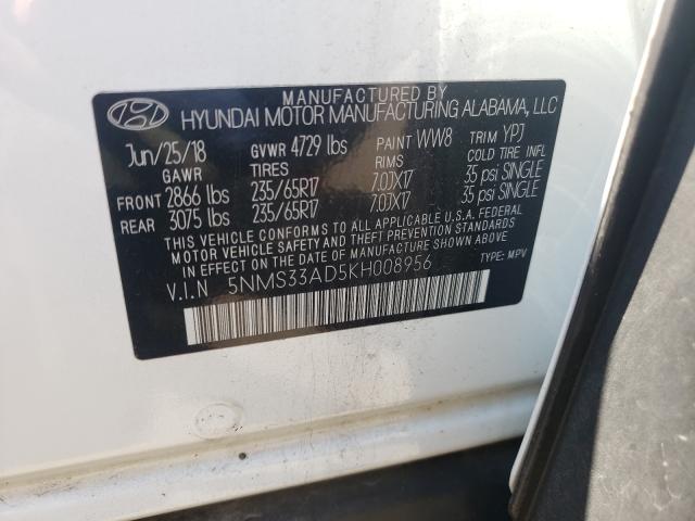 Photo 10 from auction – 2019 HYUNDAI SANTA FE S with VIN 5NMS33AD5KH008956