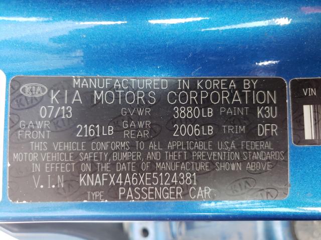 Photo 10 from auction – 2014 KIA FORTE LX with VIN KNAFX4A6XE5124381