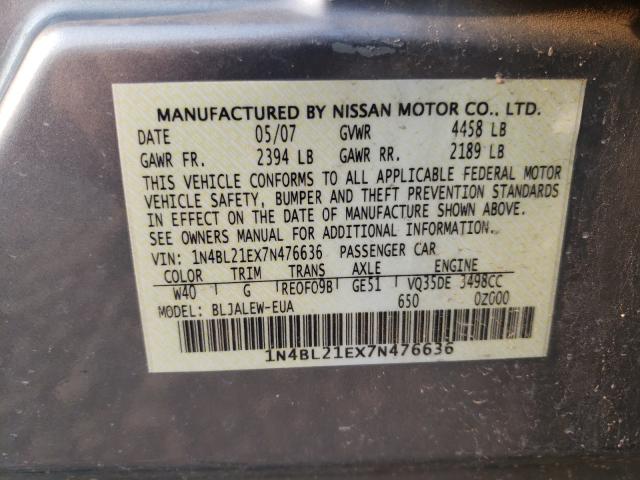Photo 10 from auction – 2007 NISSAN ALTIMA 3.5 with VIN 1N4BL21EX7N476636
