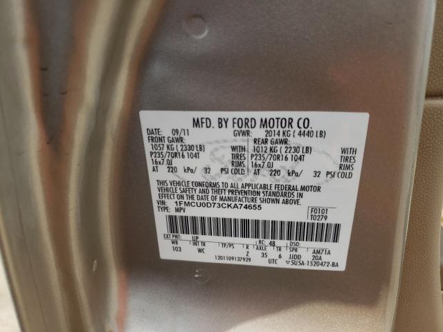 Photo 10 from auction – 2012 FORD ESCAPE XLT with VIN 1FMCU0D73CKA74655