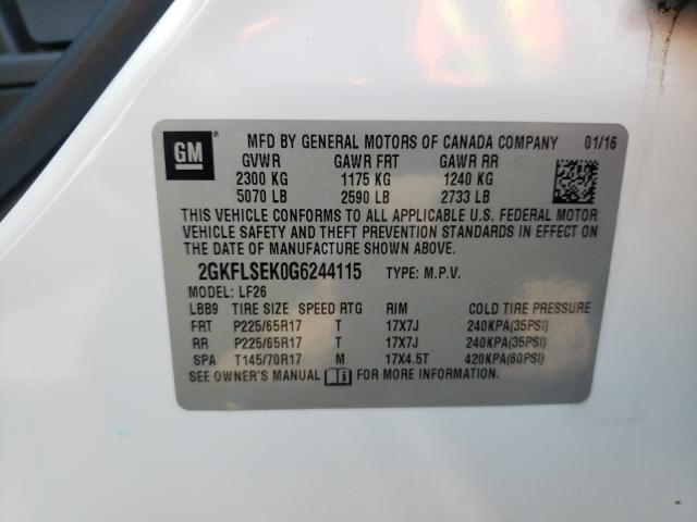 Photo 10 from auction – 2016 GMC TERRAIN SL with VIN 2GKFLSEK0G6244115