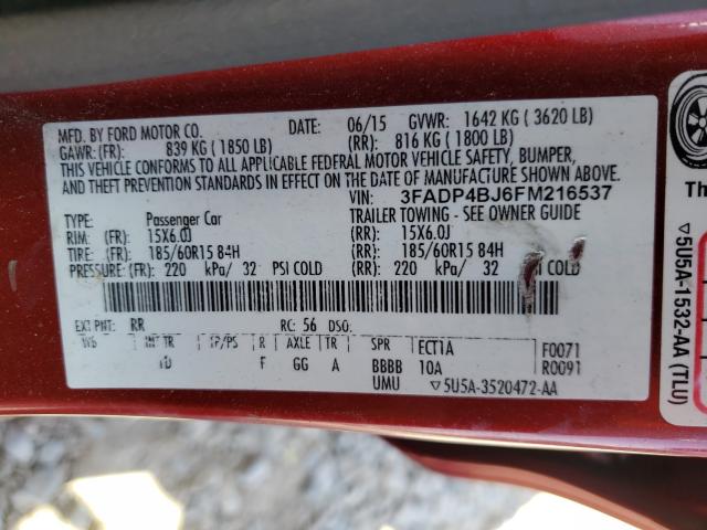 Photo 10 from auction – 2015 FORD FIESTA SE with VIN 3FADP4BJ6FM216537