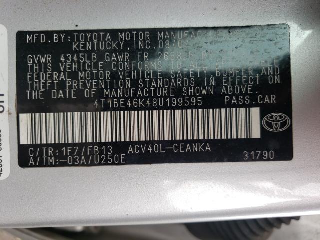 Photo 10 from auction – 2008 TOYOTA CAMRY CE with VIN 4T1BE46K48U199595