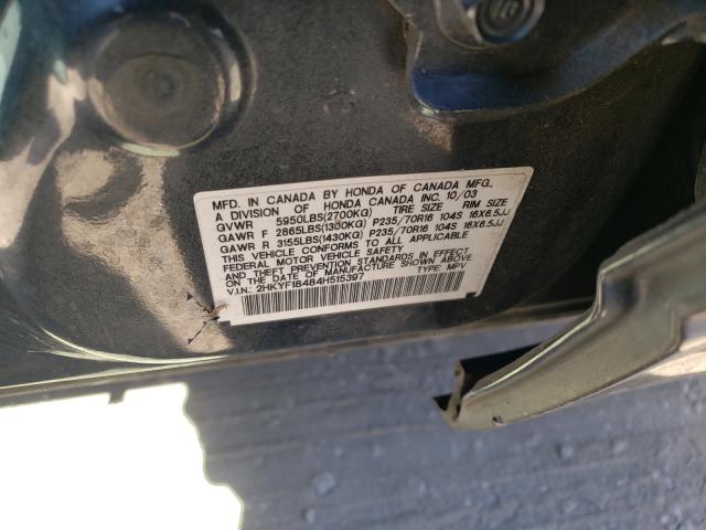 Photo 10 from auction – 2004 HONDA PILOT EX with VIN 2HKYF18484H515397