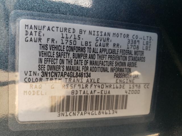 Photo 10 from auction – 2016 NISSAN VERSA S with VIN 3N1CN7AP4GL846134