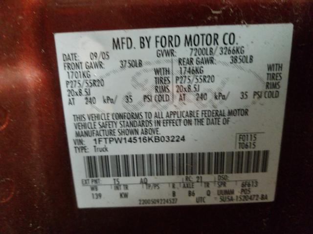 Photo 10 from auction – 2006 FORD F150 SUPER with VIN 1FTPW14516KB03224