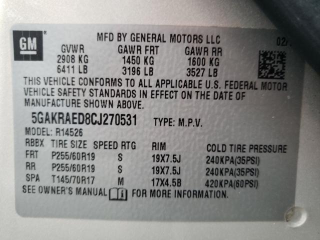 Photo 10 from auction – 2012 BUICK ENCLAVE with VIN 5GAKRAED8CJ270531