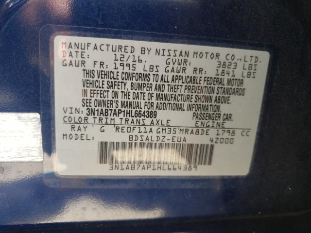 Photo 10 from auction – 2017 NISSAN SENTRA S with VIN 3N1AB7AP1HL664389