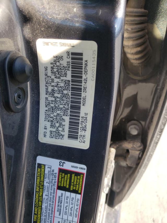 Photo 10 from auction – 2013 TOYOTA COROLLA BA with VIN 5YFBU4EE2DP125960