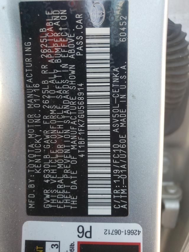 Photo 10 from auction – 2016 TOYOTA CAMRY LE with VIN 4T1BF1FK7GU568914
