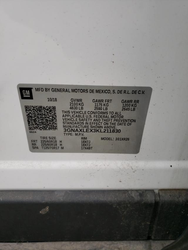 Photo 10 from auction – 2019 CHEVROLET EQUINOX LT with VIN 3GNAXLEX3KL211830