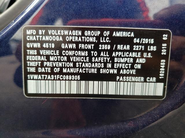 Photo 10 from auction – 2015 VOLKSWAGEN PASSAT S with VIN 1VWAT7A31FC089305