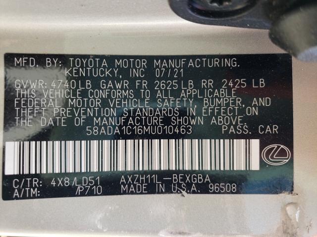 Photo 10 from auction – 2021 LEXUS ES 300H with VIN 58ADA1C16MU010463