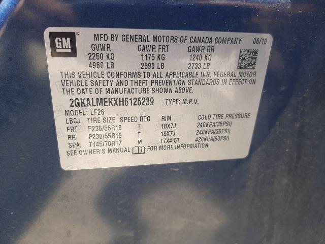 Photo 10 from auction – 2017 GMC TERRAIN SL with VIN 2GKALMEKXH6126239