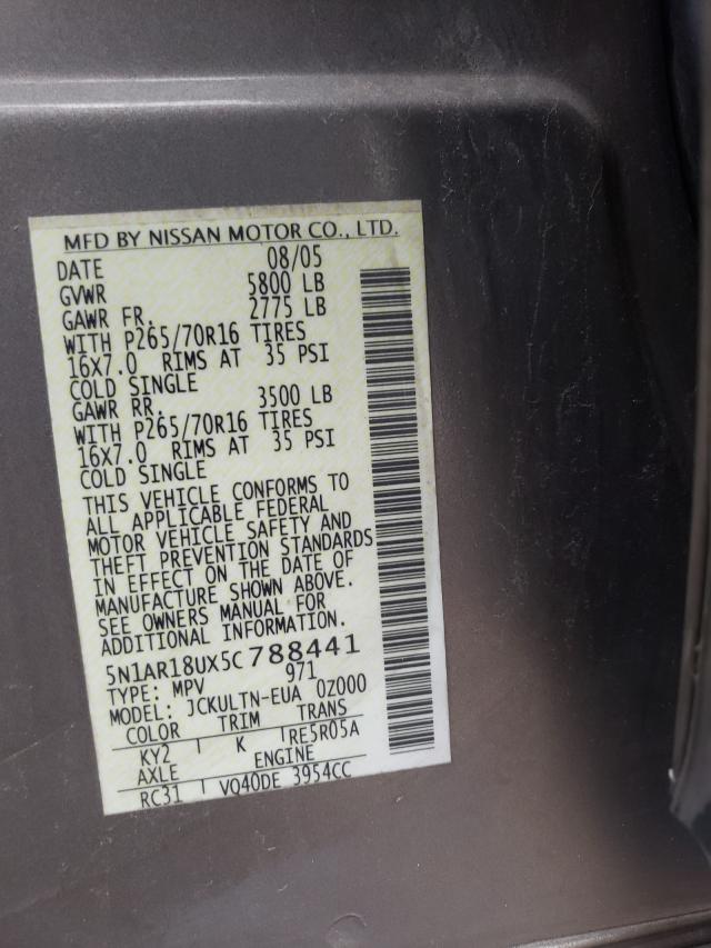 Photo 10 from auction – 2005 NISSAN PATHFINDER with VIN 5N1AR18UX5C788441