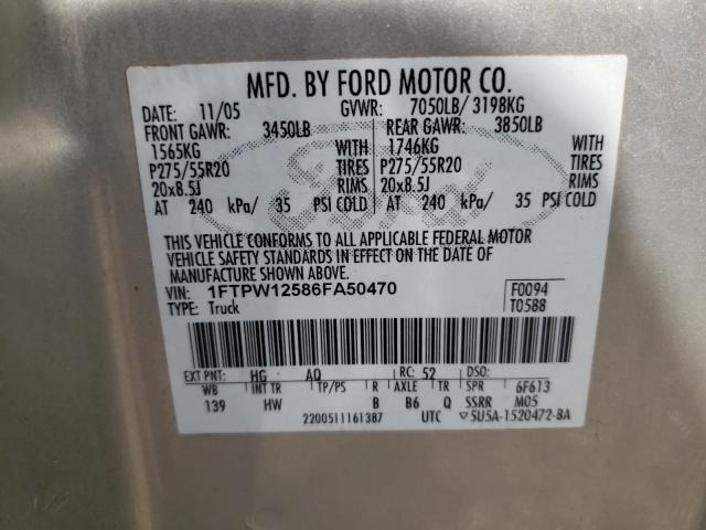 Photo 10 from auction – 2006 FORD F150 SUPER with VIN 1FTPW12586FA50470
