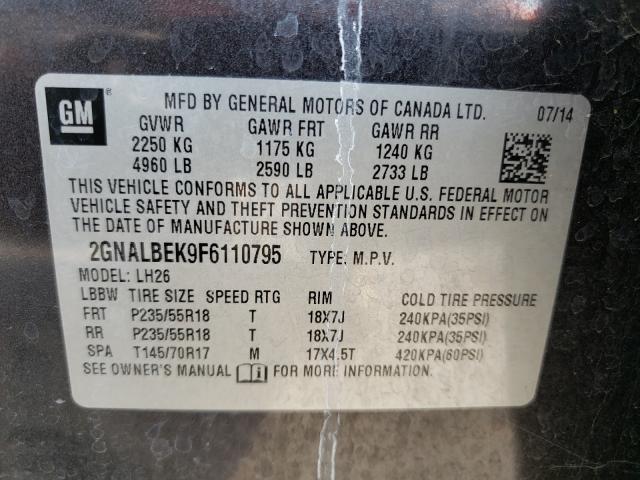 Photo 10 from auction – 2015 CHEVROLET EQUINOX LT with VIN 2GNALBEK9F6110795