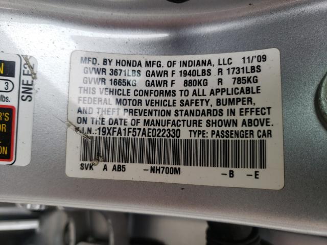 Photo 10 from auction – 2010 HONDA CIVIC LX with VIN 19XFA1F57AE022330