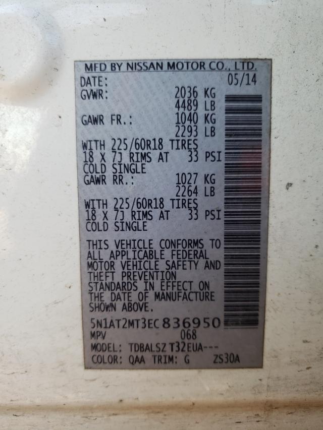 Photo 10 from auction – 2014 NISSAN ROGUE S with VIN 5N1AT2MT3EC836950