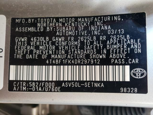 Photo 10 from auction – 2013 TOYOTA CAMRY L with VIN 4T4BF1FK4DR297912
