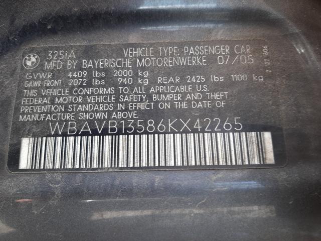 Photo 10 from auction – 2006 BMW 325 I with VIN WBAVB13586KX42265