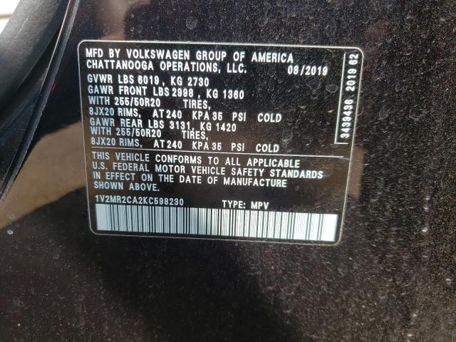 Photo 10 from auction – 2019 VOLKSWAGEN ATLAS SEL with VIN 1V2MR2CA2KC598230