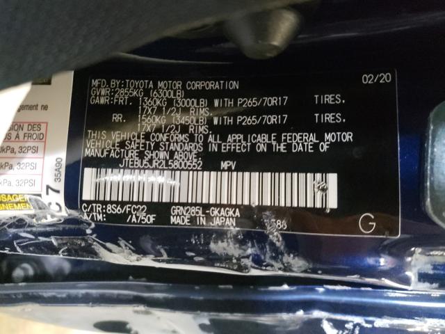 Photo 10 from auction – 2020 TOYOTA 4RUNNER SR with VIN JTEBU5JR2L5800552