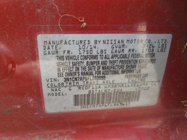Photo 10 from auction – 2015 NISSAN VERSA S with VIN 3N1CN7AP6FL869655