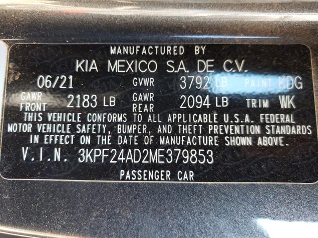 Photo 10 from auction – 2021 KIA FORTE FE with VIN 3KPF24AD2ME379853