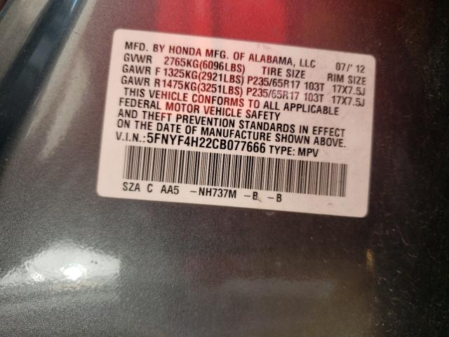 Photo 10 from auction – 2012 HONDA PILOT LX with VIN 5FNYF4H22CB077666