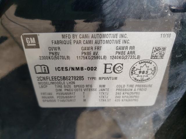 Photo 10 from auction – 2011 CHEVROLET EQUINOX LT with VIN 2CNFLEEC5B6278285