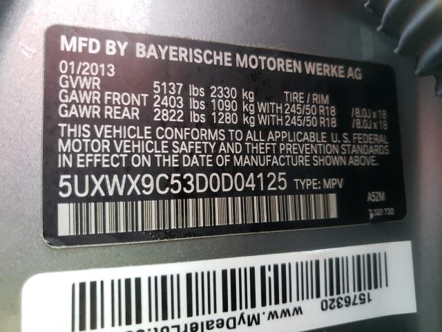 Photo 10 from auction – 2013 BMW X3 XDRIVE2 with VIN 5UXWX9C53D0D04125