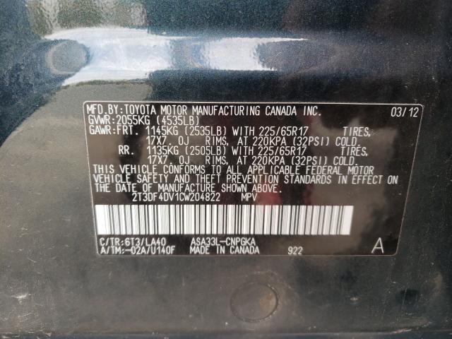 Photo 10 from auction – 2012 TOYOTA RAV4 LIMIT with VIN 2T3DF4DV1CW204822