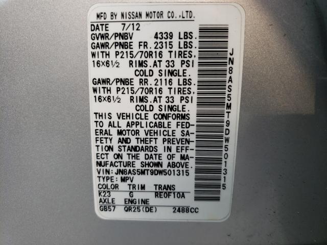 Photo 10 from auction – 2013 NISSAN ROGUE S with VIN JN8AS5MT9DW501315
