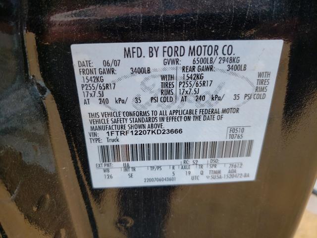 Photo 10 from auction – 2007 FORD F150 with VIN 1FTRF12207KD23666