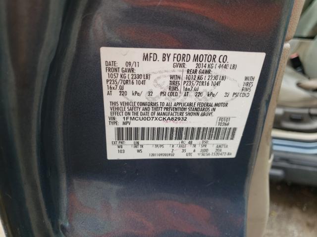 Photo 10 from auction – 2012 FORD ESCAPE XLT with VIN 1FMCU0D7XCKA82932