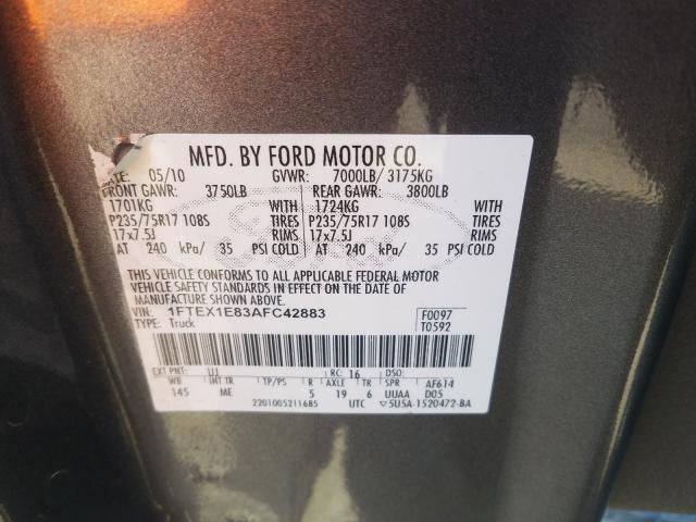 Photo 10 from auction – 2010 FORD F150 SUPER with VIN 1FTEX1E83AFC42883