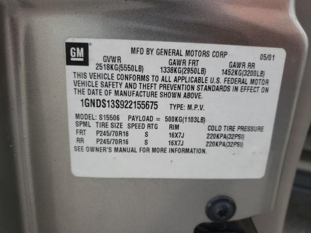 Photo 10 from auction – 2002 CHEVROLET TRAILBLAZE with VIN 1GNDS13S922155675