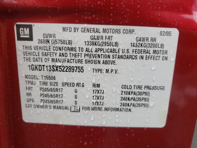 Photo 10 from auction – 2005 GMC ENVOY with VIN 1GKDT13SX52289755