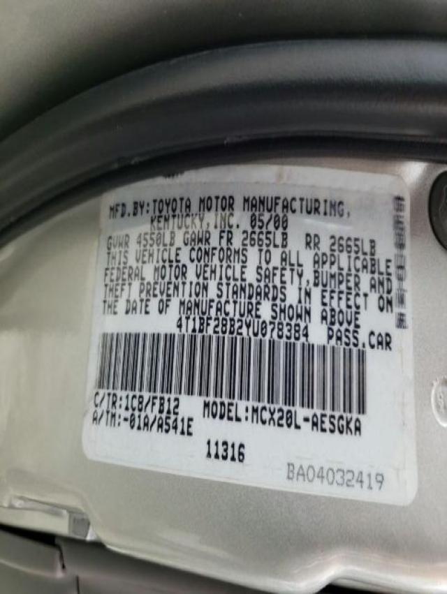 Photo 10 from auction – 2000 TOYOTA AVALON XL with VIN 4T1BF28B2YU078384